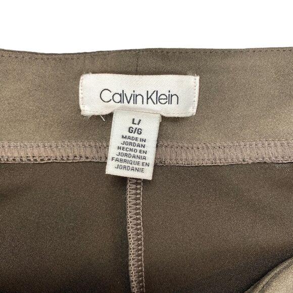 Calvin Klein Faux Suede Pants Womens Large Brown Elastic Waist Career Front Seam - Picture 7 of 13